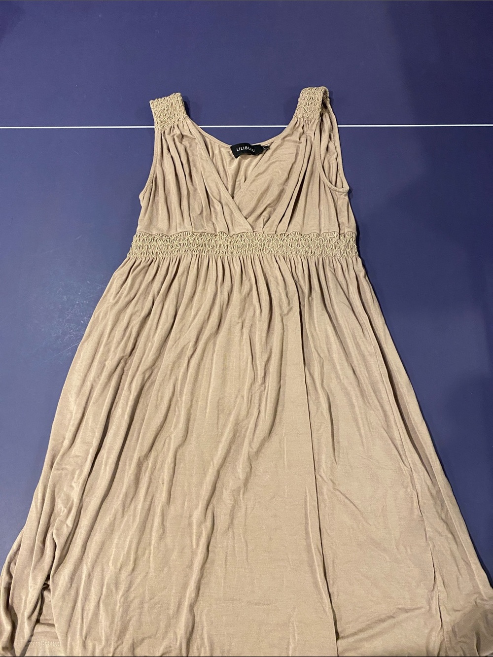 Lilly Pulitzer Sleeveless Smocked-Waist Maxi Dress in Taupe Beige